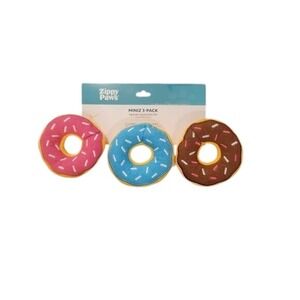 Zippy Paws Miniz 3 Pack Squeaky‎ Plush Dog Toy Pastel Donutz ZP737